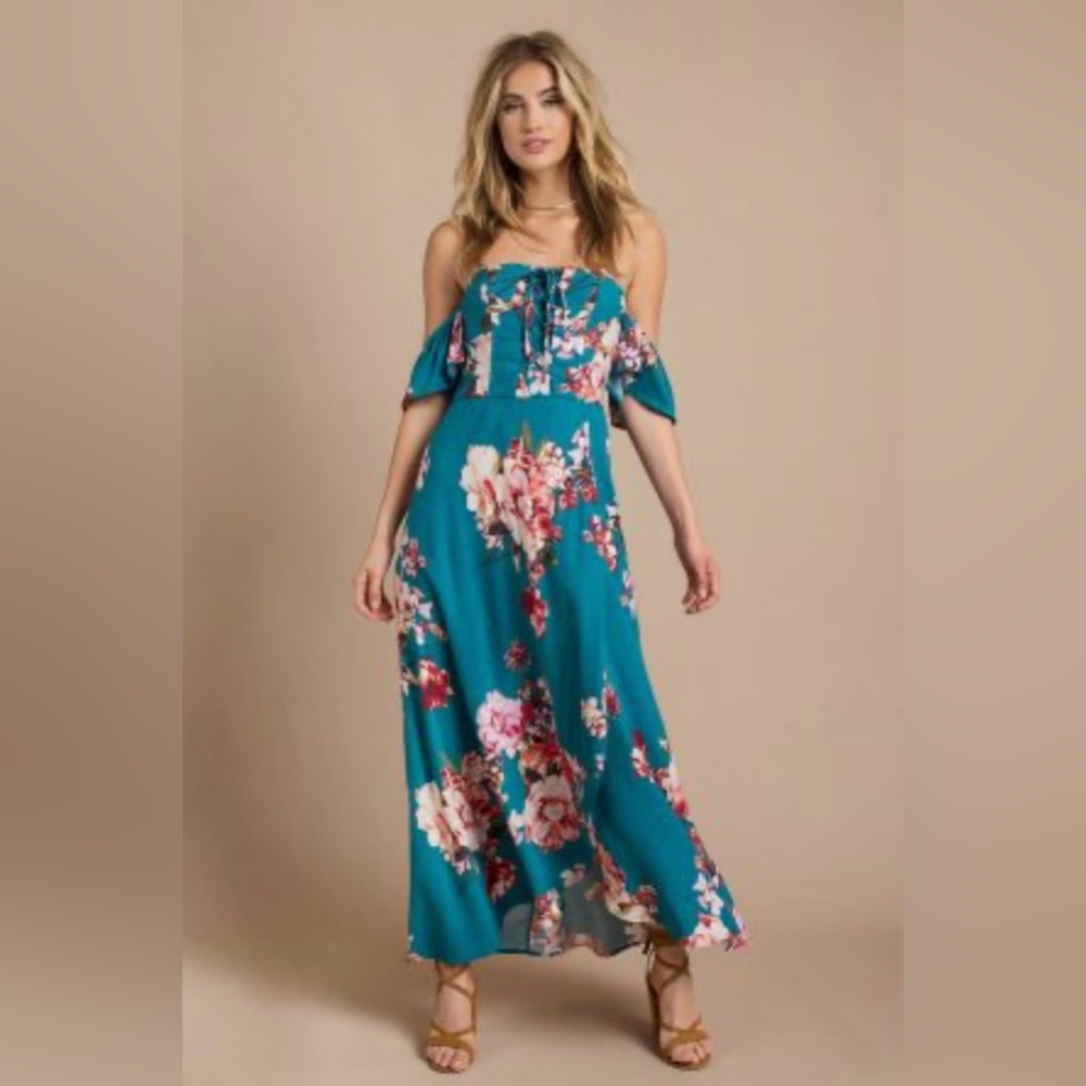 Band of Gypsies Teal Floral Maxi Dress